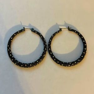 Women’s Black and White Diamond ( stone) Hoop Earrings
